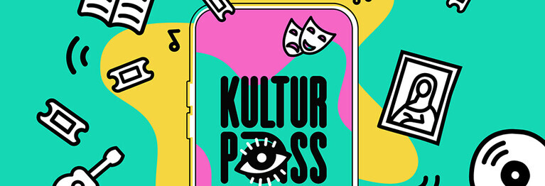Gezeichnetes Kulturpass-Logo auf einem Smartphone